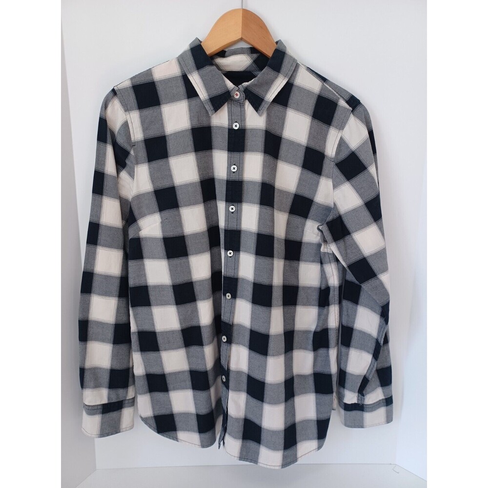 Talbots‎ ButtonUp Shirt Womens M Black White Checkered Boyfriend Long Sleeve